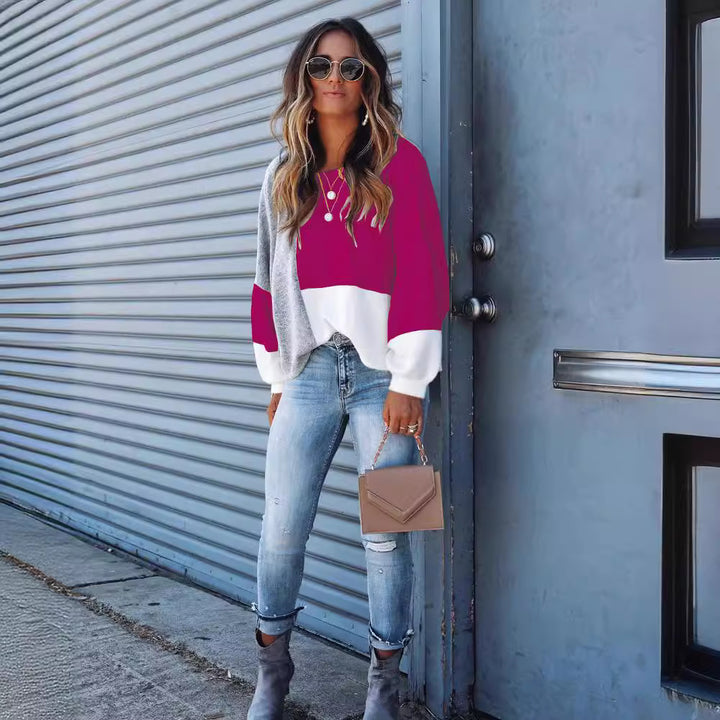 Damerne mode oversized sweater med unik snit og kontrasterende farveblokke Stilla