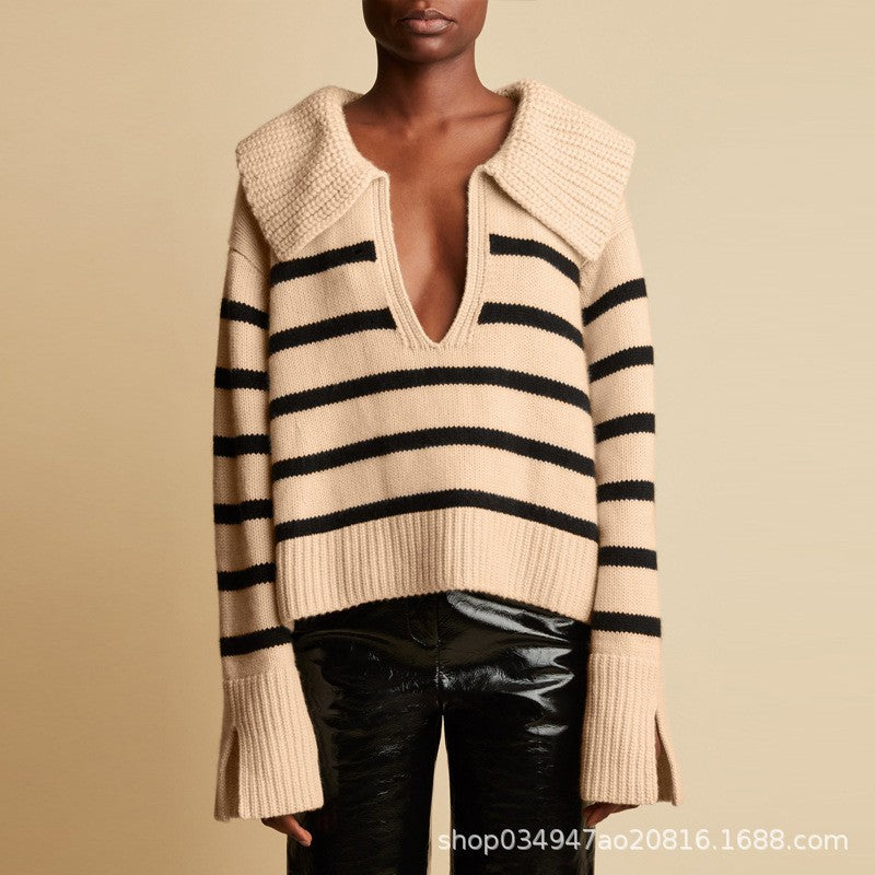 Dame elegant strikpullover med stilfuld V-hals og tidløst design Stilla