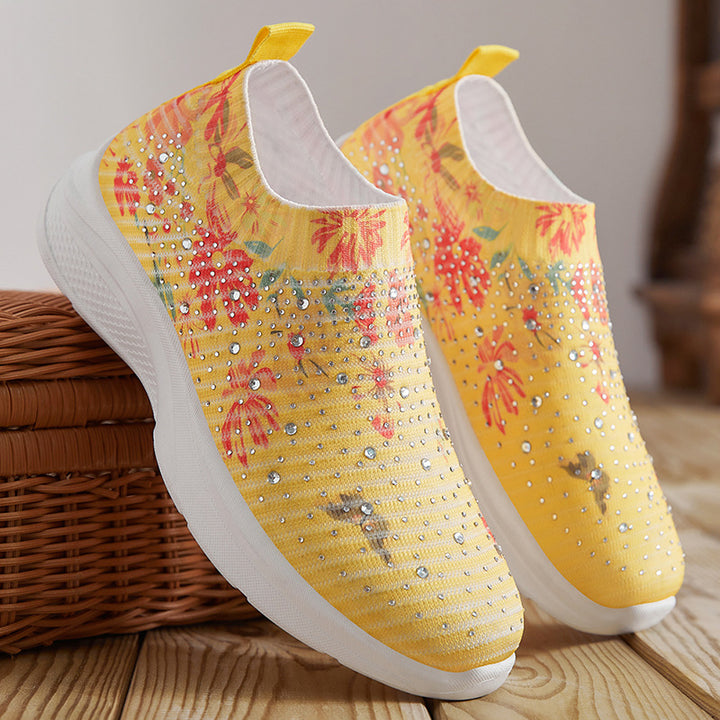 Femme Dekorative Florale Slip-On Sneakers med Rhinestone-Design Stilla