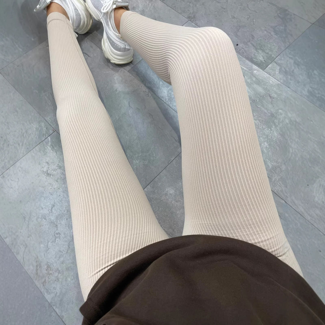 Dame Høj Kvalitet Ribbet Design Leggings med Høj Talje Skovae