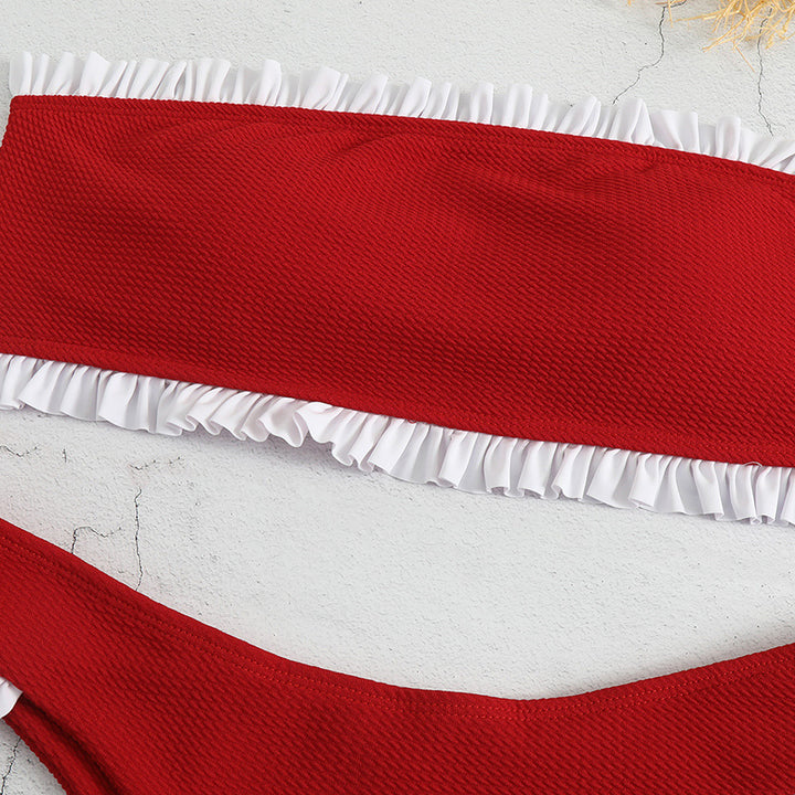 Dame bandeau-bikini med flæsedetails og struktureret overflade Stilla