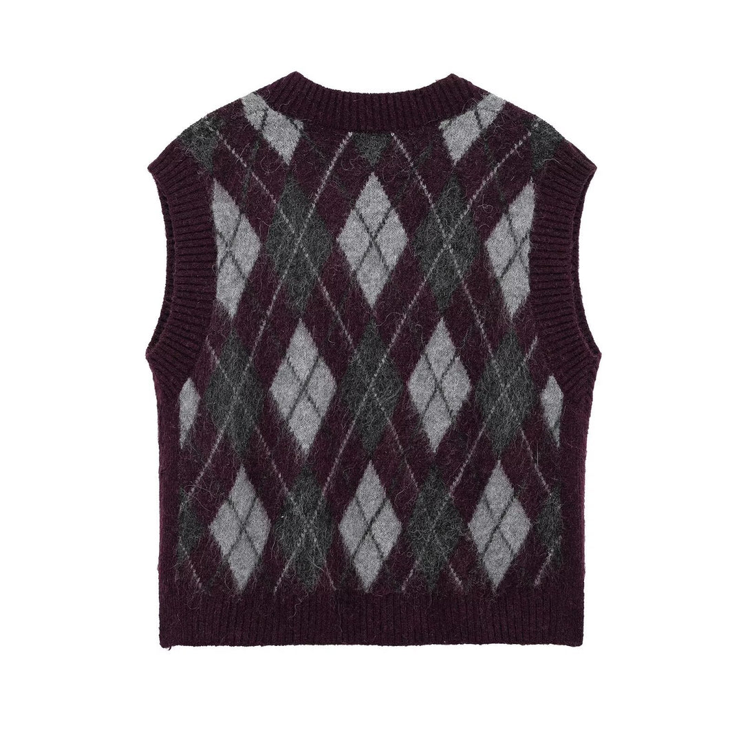 Femme Argyle-mønster strikvest Stilla