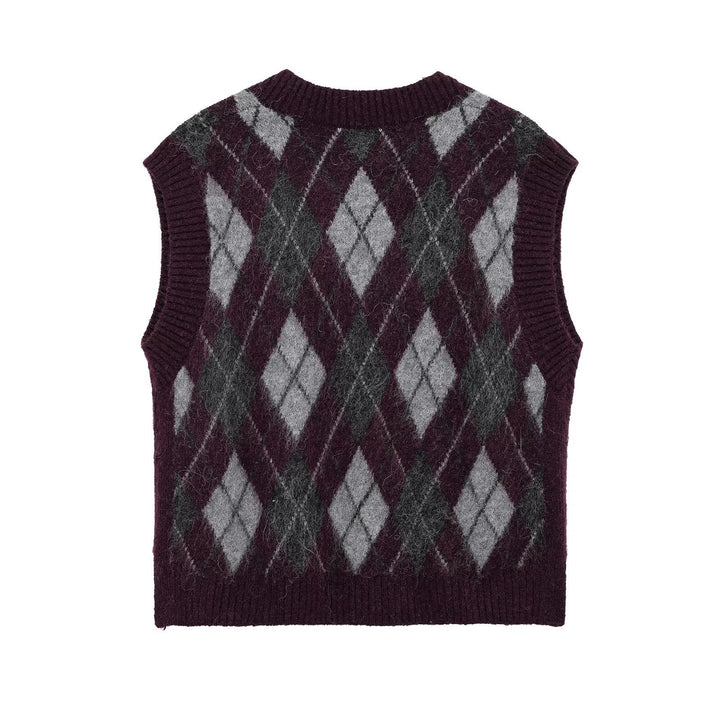 Femme Argyle-mønster strikvest Stilla