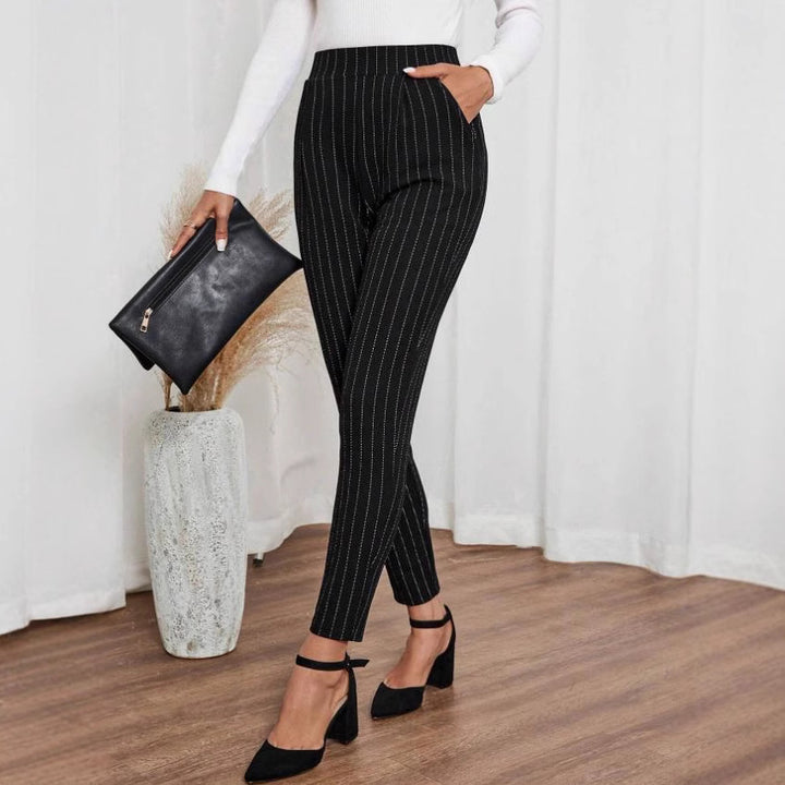 Dame Elegant Slim-Fit Bukser med Nålstriber Stilla