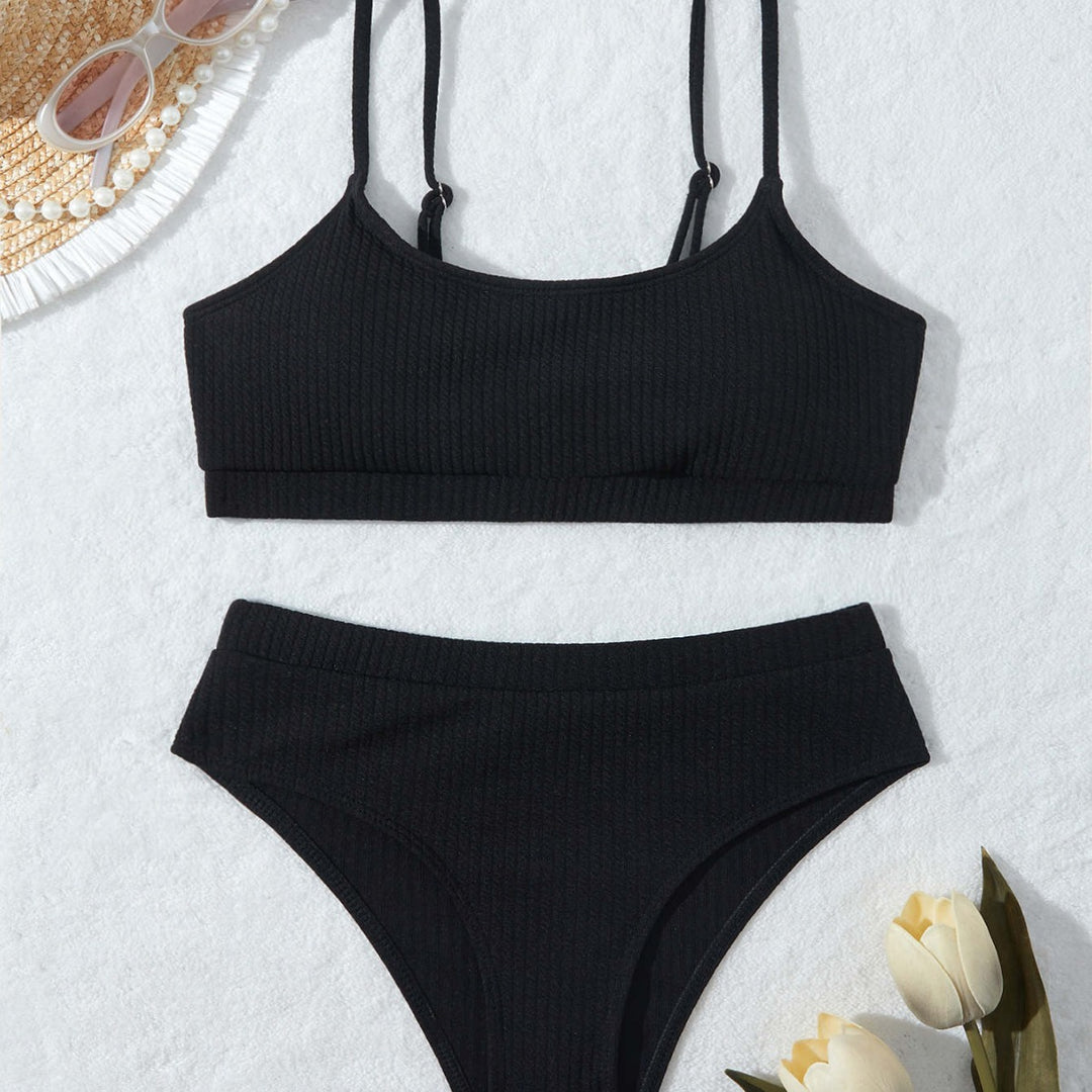 Dame Rib-Højtalje-Bikini-Sæt Stilla 1750839704