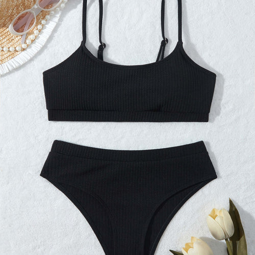 Dame Rib-Højtalje-Bikini-Sæt Stilla 1750839704