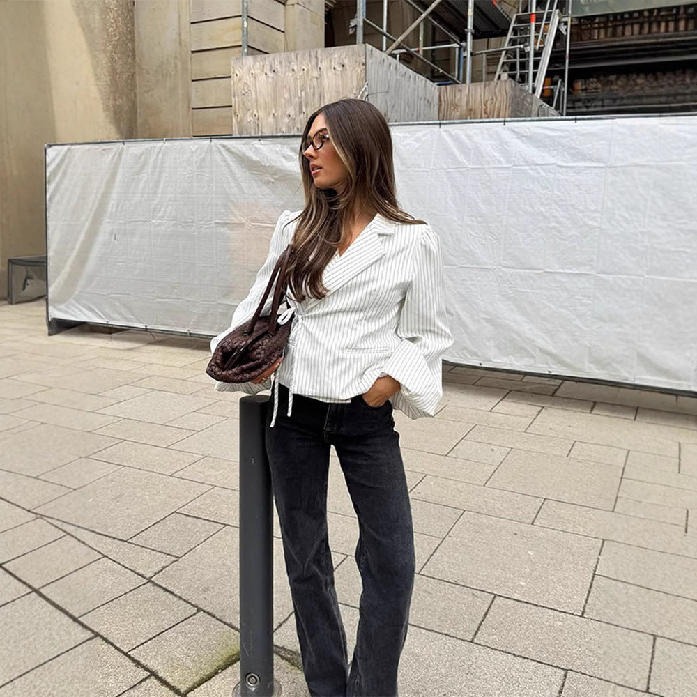 Dame elegant Tailored Bluse med voluminøse Ærmer Stilla