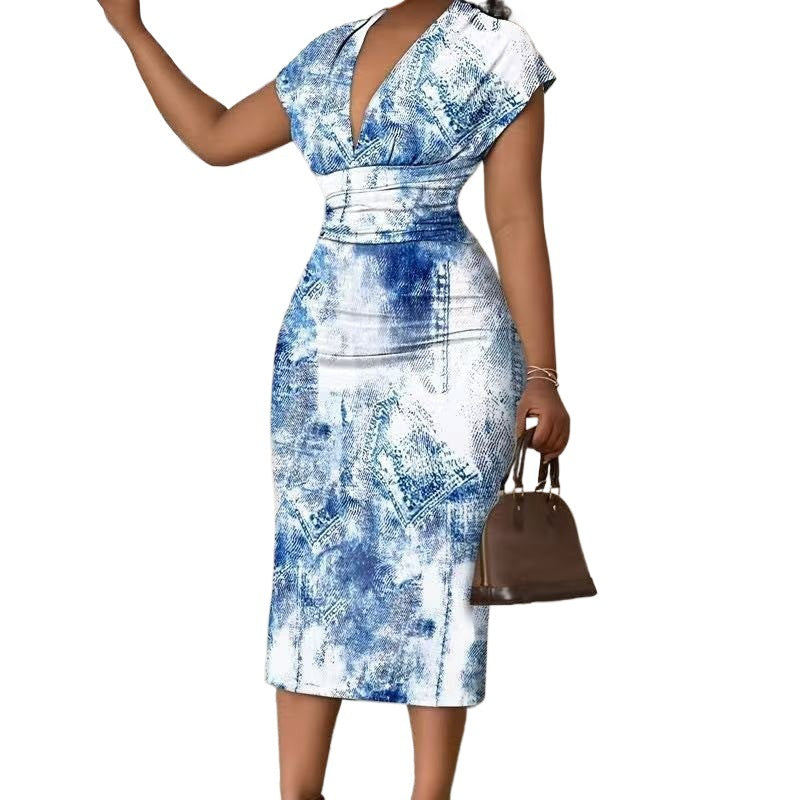 Dame Patchwork Denim Midi Kjole Stilla