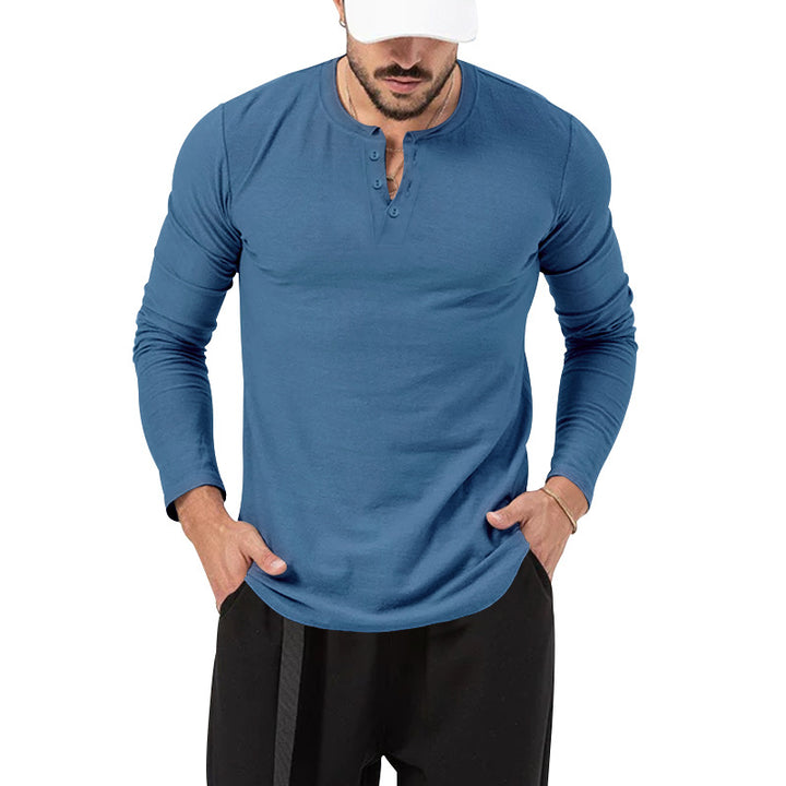 Herrer Langærmet skjorte med mode Henley-udskæring og praktiske knapper Stilla