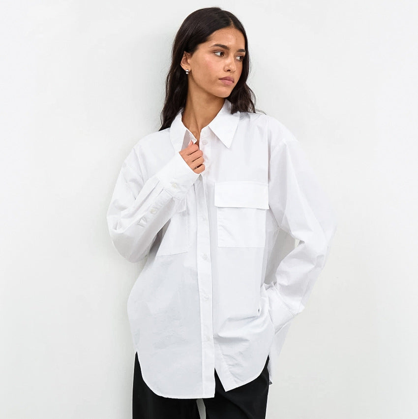 Dame Oversized Skjorte med påsyede lommer og moderne snit Stilla