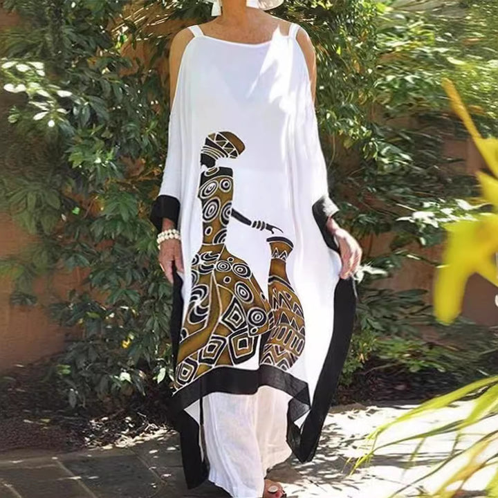 Dame Kaftan med traditionelt tryk og bredt snit Stilla