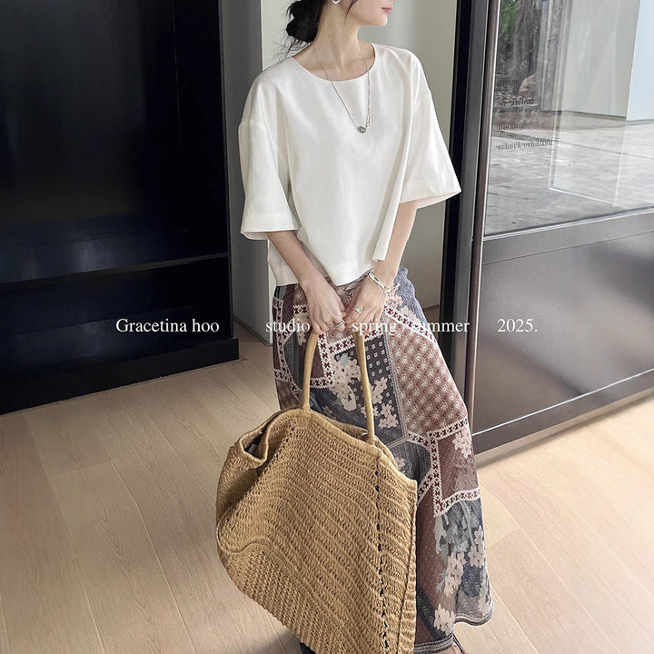 Dame Patchwork Maxi-nederdel med spidsedetaljer og flydende snit Stilla