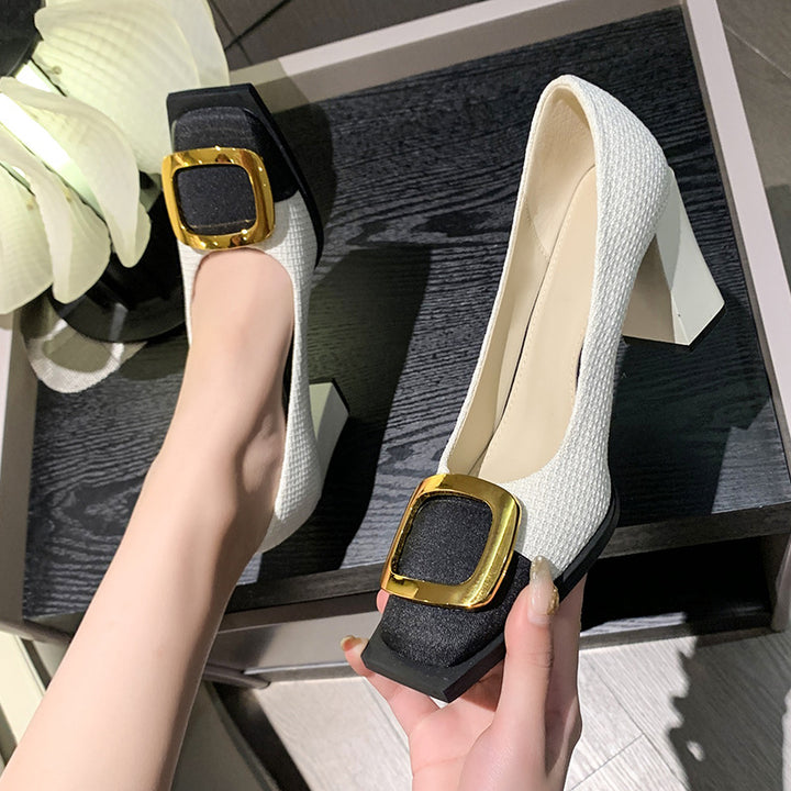 Kvinder Stilfulde Chunky Heel Peep-Toe Pumps med dekorativ spænde Stilla