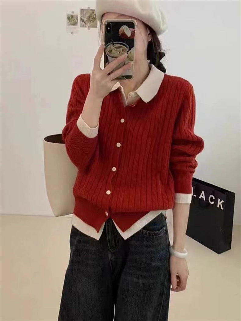 Femme Ribstrik-Cardigan Pullover med knaplukning Stilla