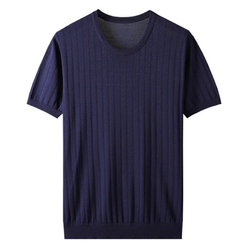 Damen Kurzarm Strickoberteil mit feinem Liniendesign und komfortablem Schnitt Skovae