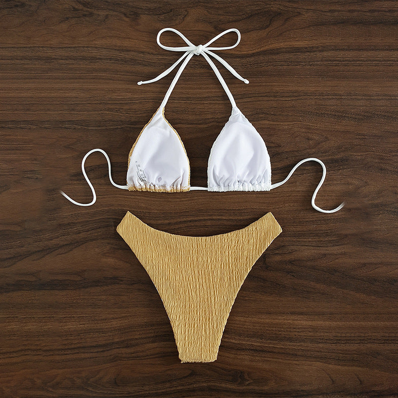 Dame triangel-bikini med raffineret bølgemønster og justerbare stropper Skovae