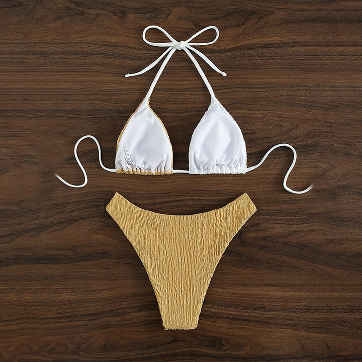 Dame triangel-bikini med raffineret bølgemønster og justerbare stropper Skovae