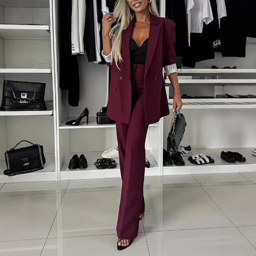 Dame elegant blazer sæt med smal pasform og bred bukseben Stilla