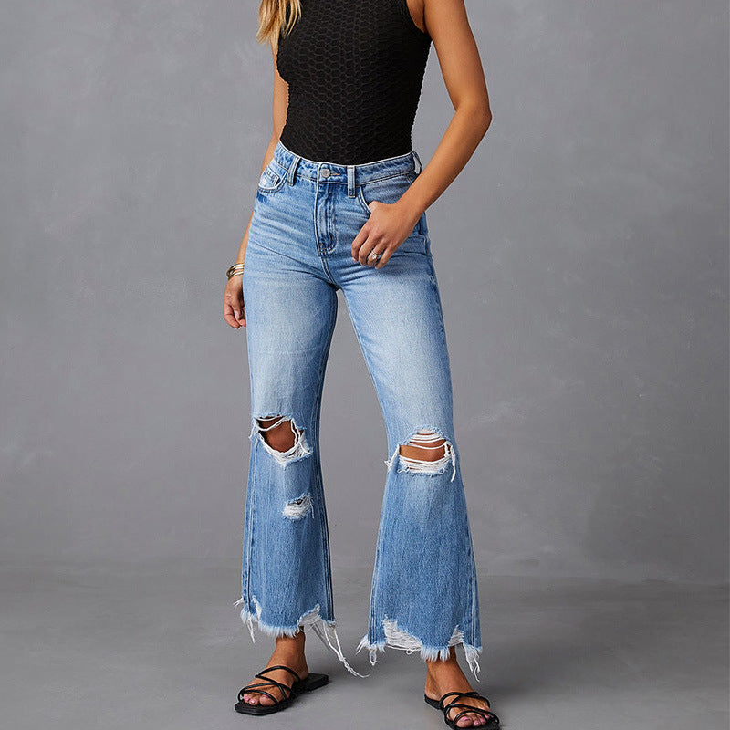 Dame Flared Jeans med Distressed-effekter og høj talje Stilla