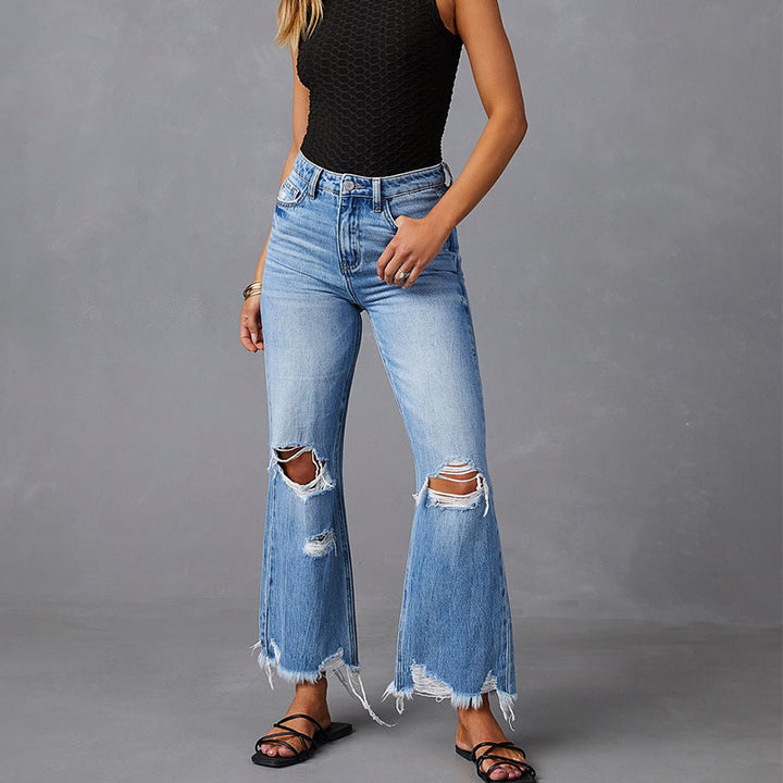 Dame Flared Jeans med Distressed-effekter og høj talje Stilla