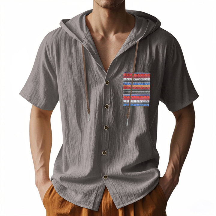 Herre hoodie med farverigt mønster og korte ærmer Stilla