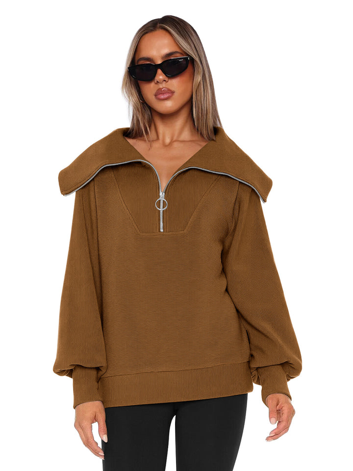 Dame Oversized Sweatshirt med elegant krave og lynlås Stilla