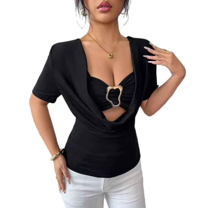 Dame nan draperet Cropped-Top med hjerteformet pynte spænde og Cut-Out Skovae