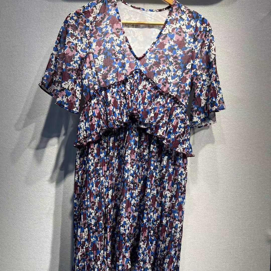 Dame volantkjole med floral design og flæsedetaljer Stilla