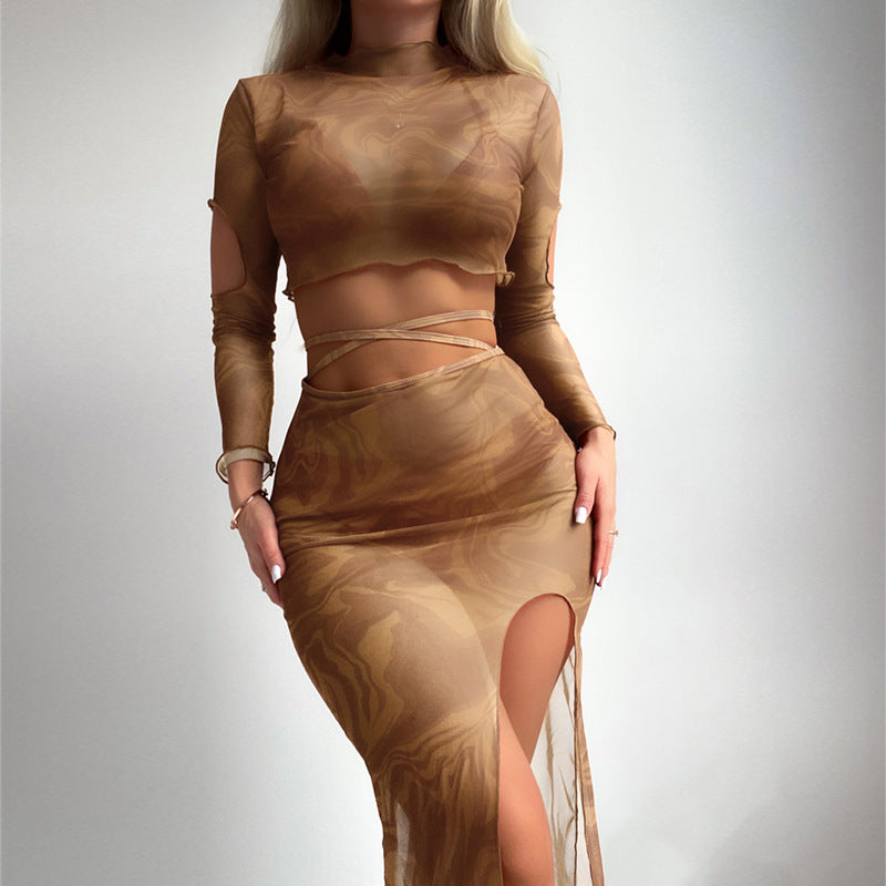 Femme Gennemsigtig Maxi Kjole med asymmetrisk Snit Stilla