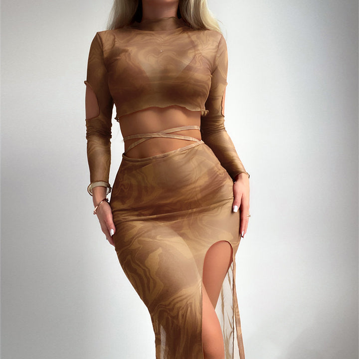 Femme Gennemsigtig Maxi Kjole med asymmetrisk Snit Stilla