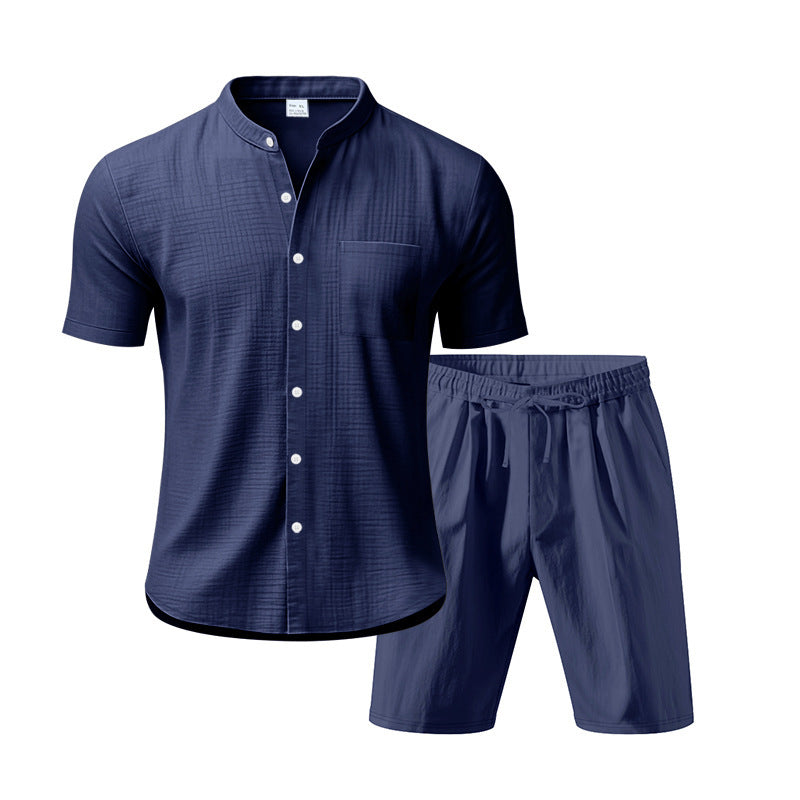 Herren fritidstøj med kortærmet button-down skjorte og elastiske shorts Stilla