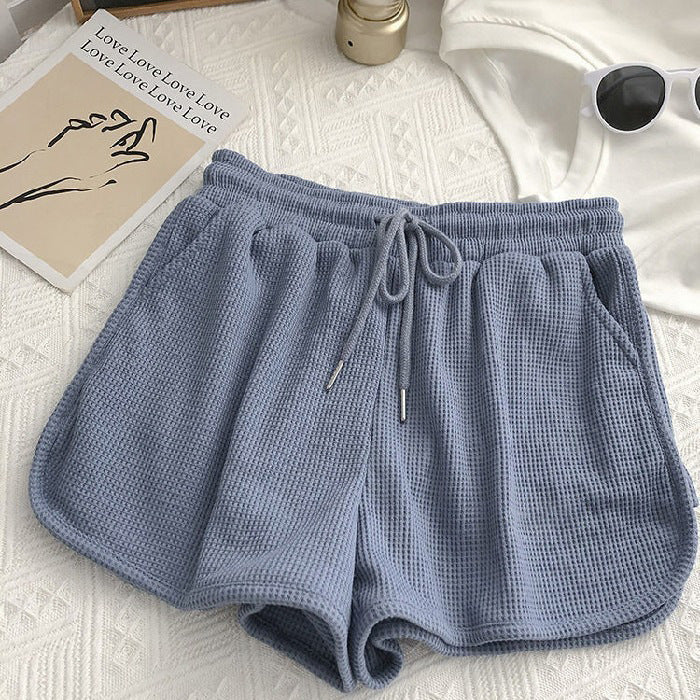 Kvindernes afslappede vaffeltekstur shorts med justerbar snor og elastisk taljebånd