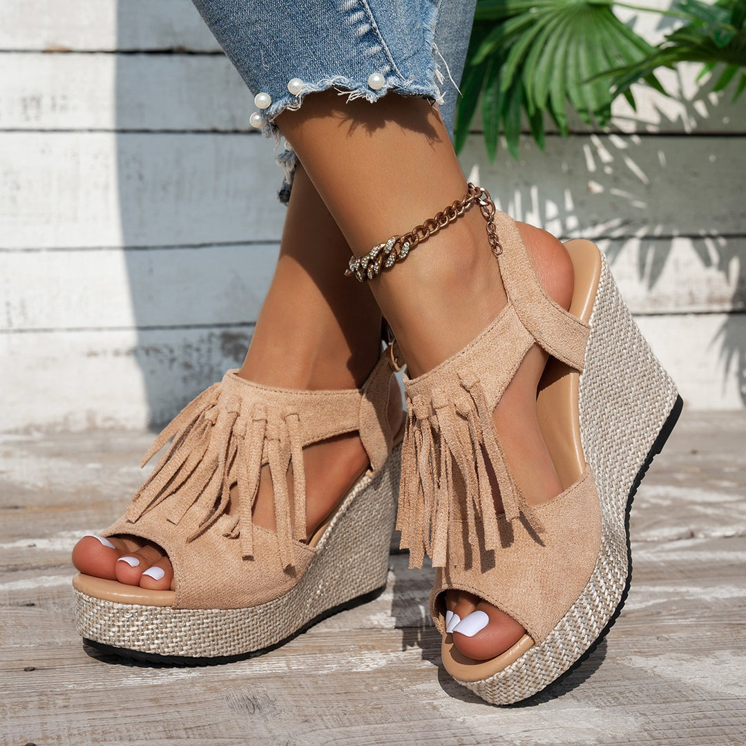 Dame Wedge-sandaler med frynset detaljer og skridsikker sål Stilla