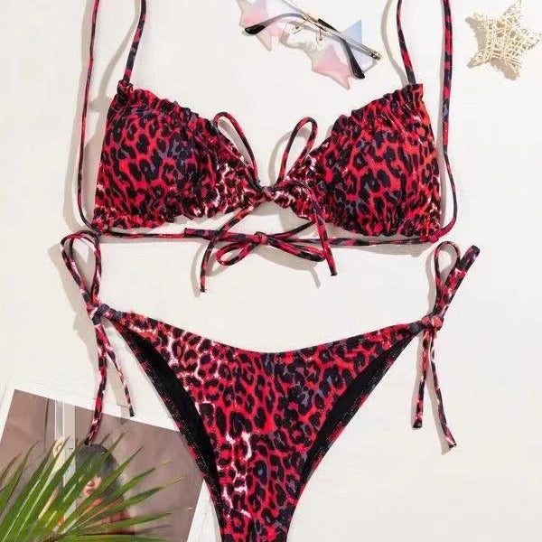 Dame justerbart bindebånd-leopardmønster-bikini-sæt Stilla