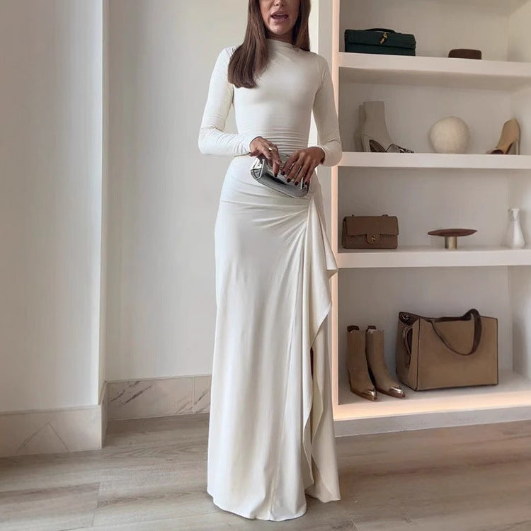 Dame elegant langærmet kjole med asymmetrisk kant Stilla