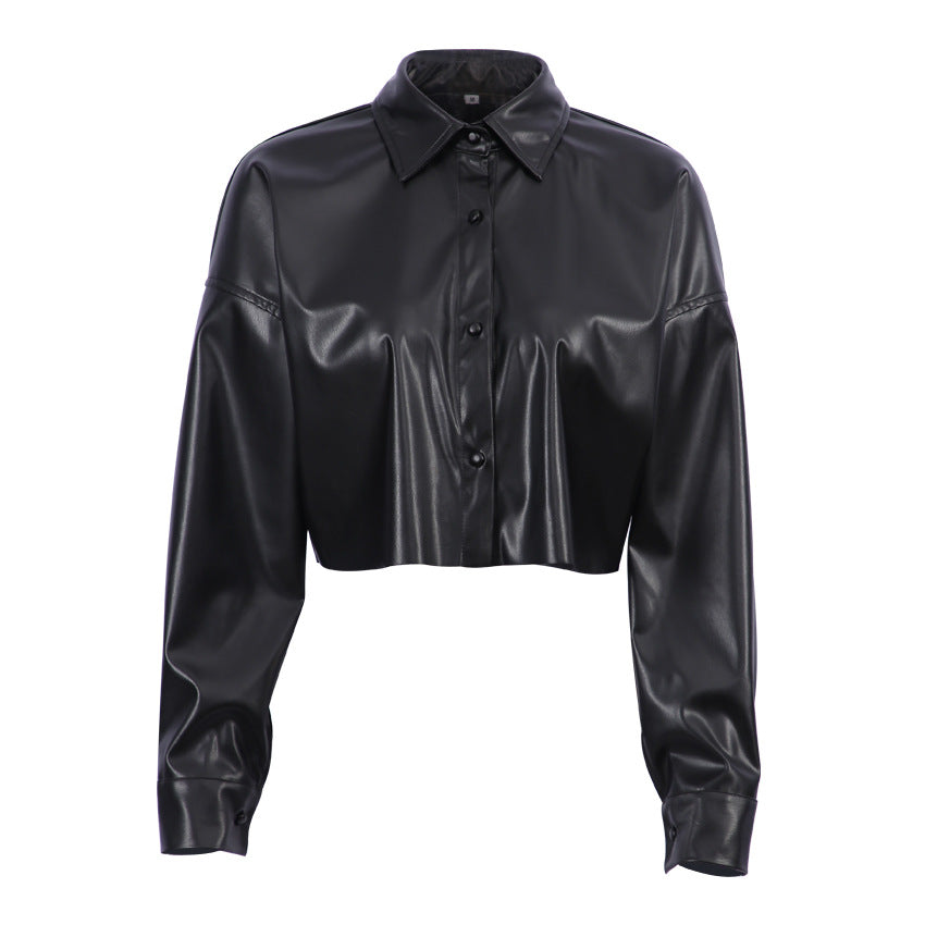 Dame cropped bluse i kunstlæder i elegant stil Stilla