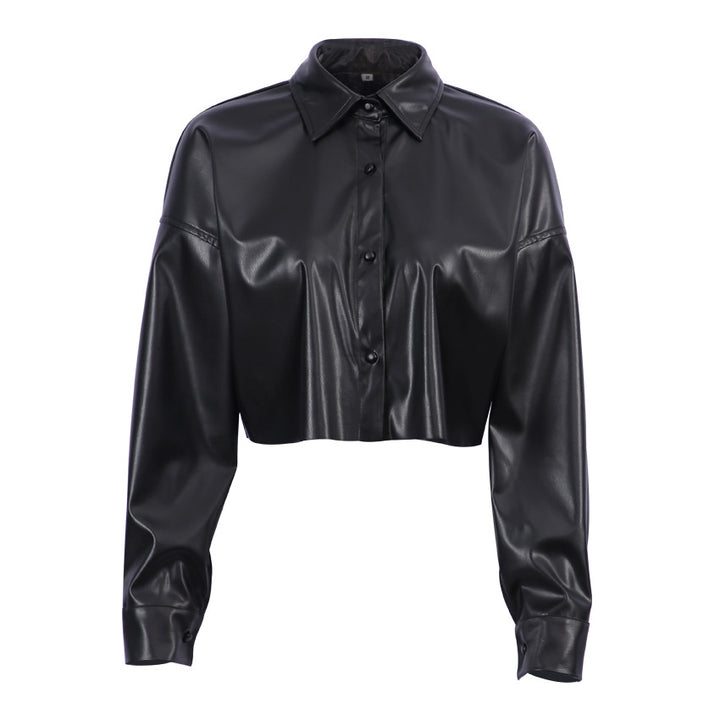 Dame cropped bluse i kunstlæder i elegant stil Stilla