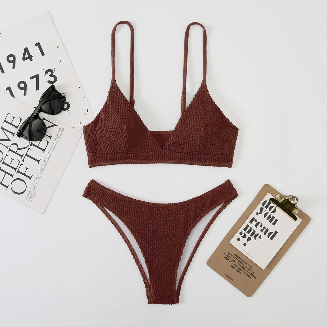 Dame trendy bikinisæt med raffineret vaffelmønster og justerbare stropper Stilla