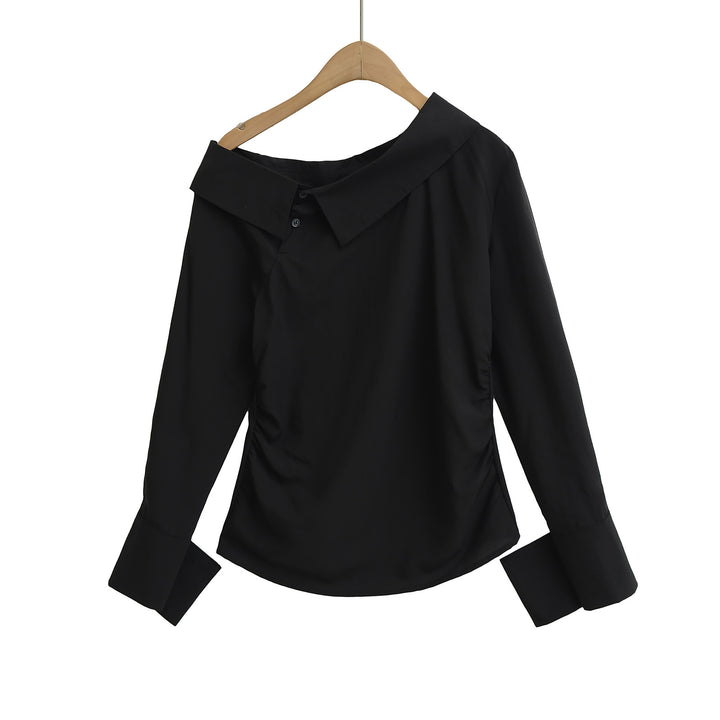 Dame Elegant Bluse med asymmetrisk krave og dæmpet drapering Stilla
