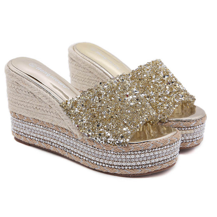 Dame Wedge-sandaler med glitrende strass-detaljer og komfort-fodbund Stilla
