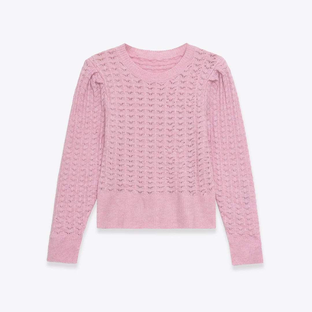 Dame hæklede sweater med elegante ribdetaljer Stilla