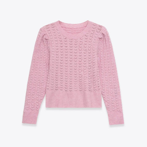 Dame hæklede sweater med elegante ribdetaljer Stilla