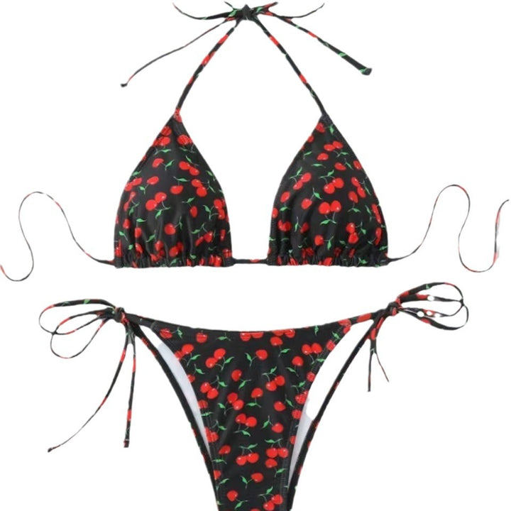 Dame Triangel-Bikini-Sæt med legende Kirsebærdesign og justerbare stropper Stilla
