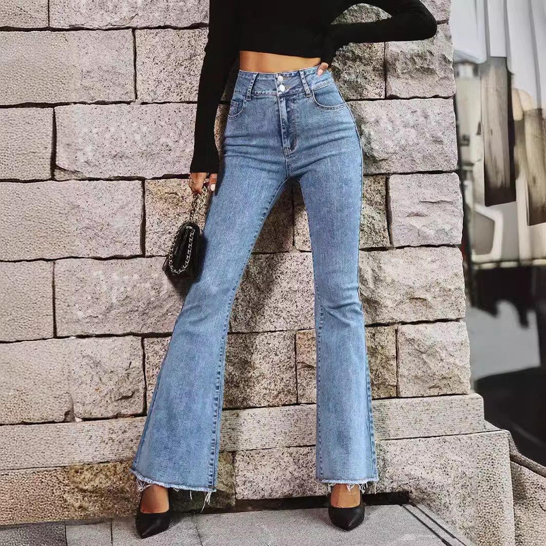 Dame Flared Jeans med høj talje og fransede kanter Stilla