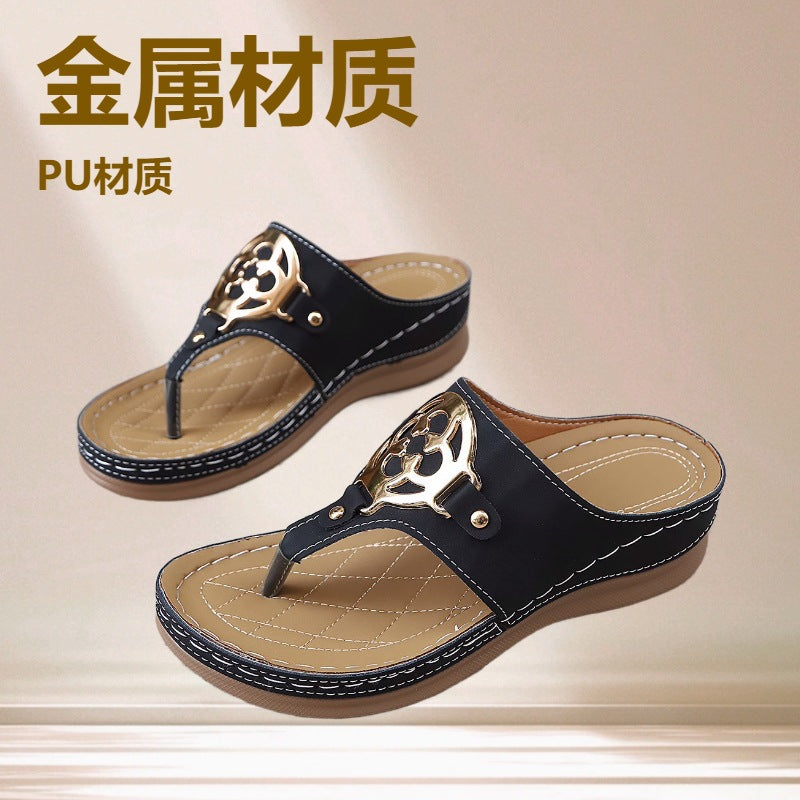 Dame mode T-bar sandaletter med elegante dekorationer Stilla