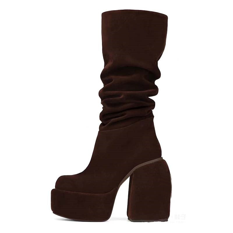 Femme Over-knæ Slouchy Platform Støvler med Klodsede Hæle Stilla