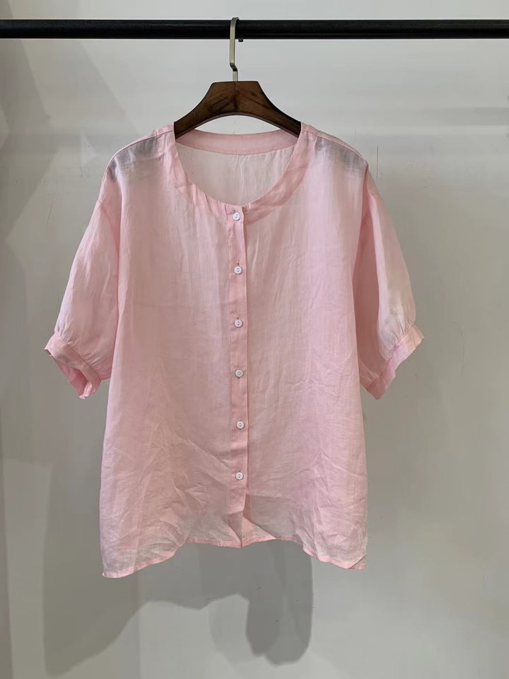 Femme Relaxed Fit Blødt Linned Kortærmet Skjorte Stilla