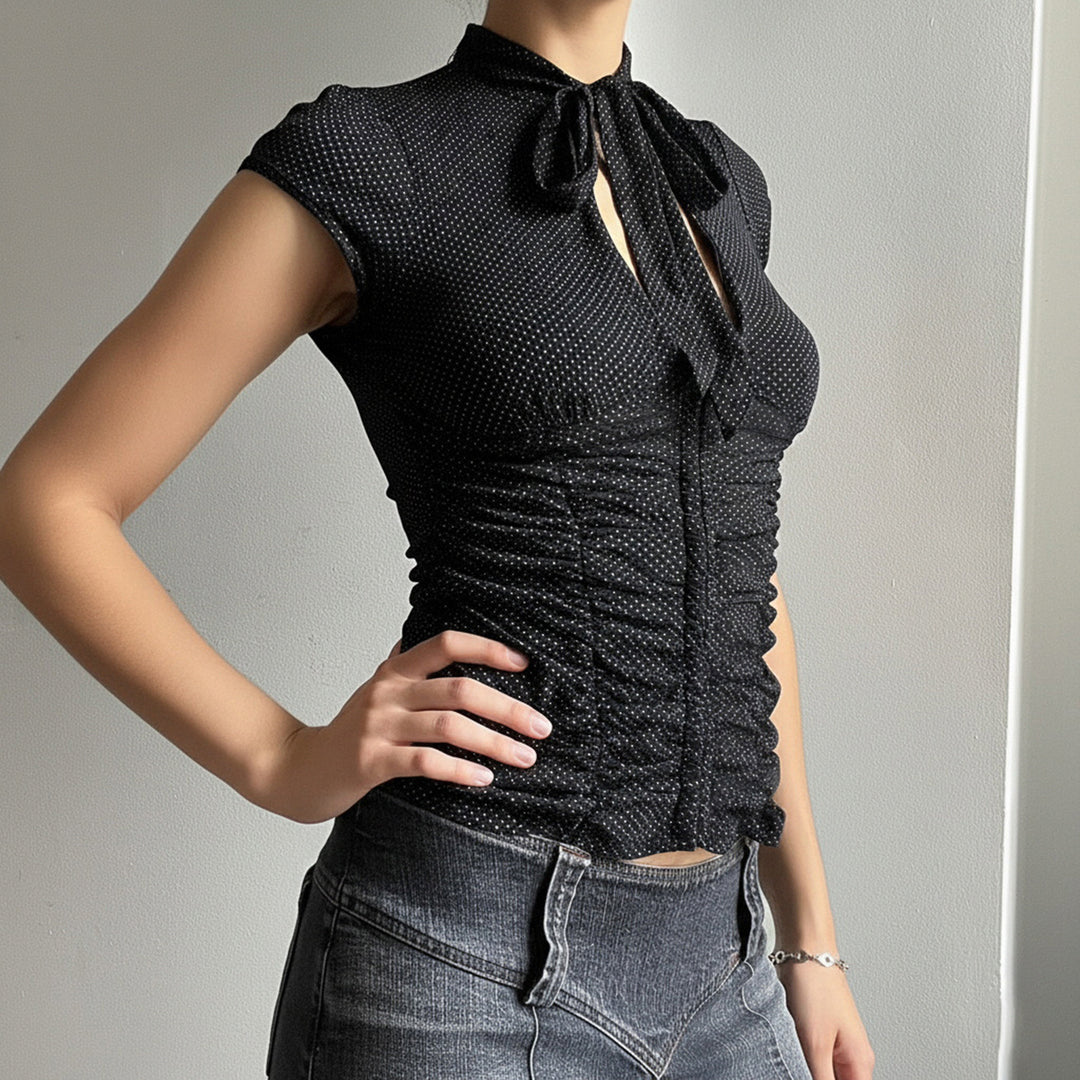 Damer Elegant Ruffle shirt med flot bånd Skovae