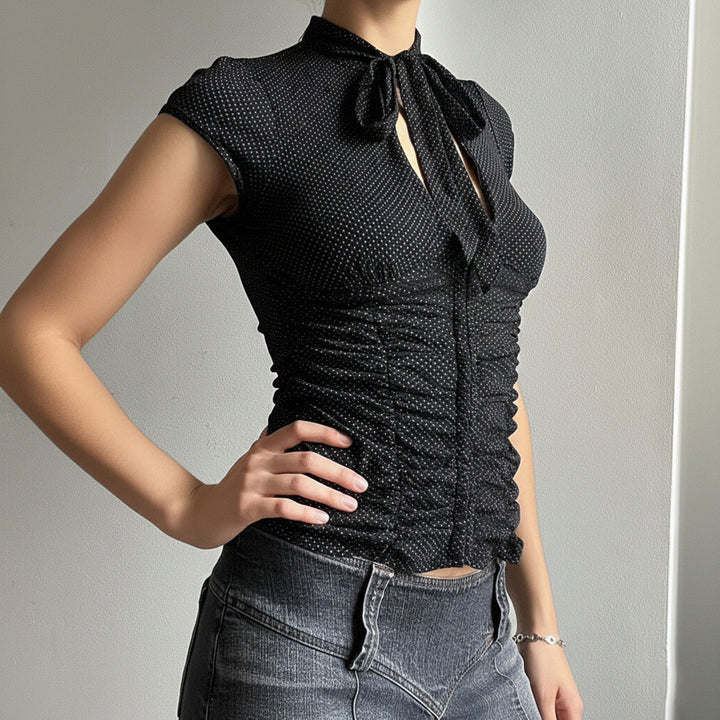Damer Elegant Ruffle shirt med flot bånd Skovae