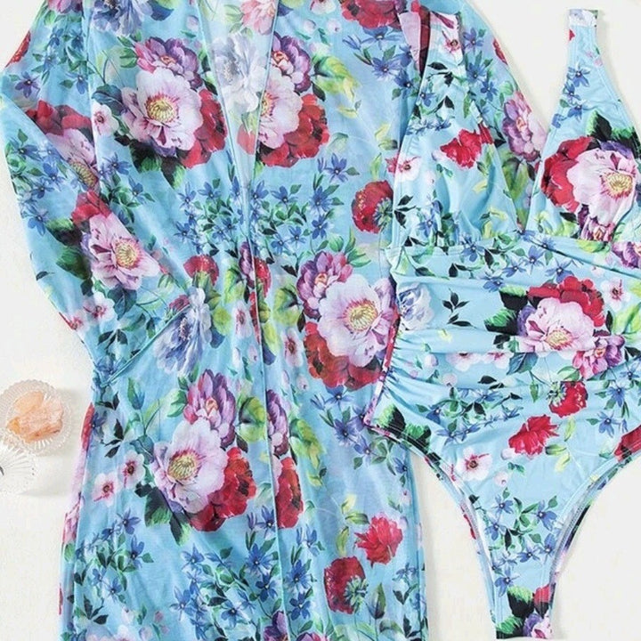 Dame blomsterprint badetøj cover-up og bikini sæt Stilla